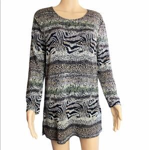 JM Collection Top Stretch Animal Print Shirt M